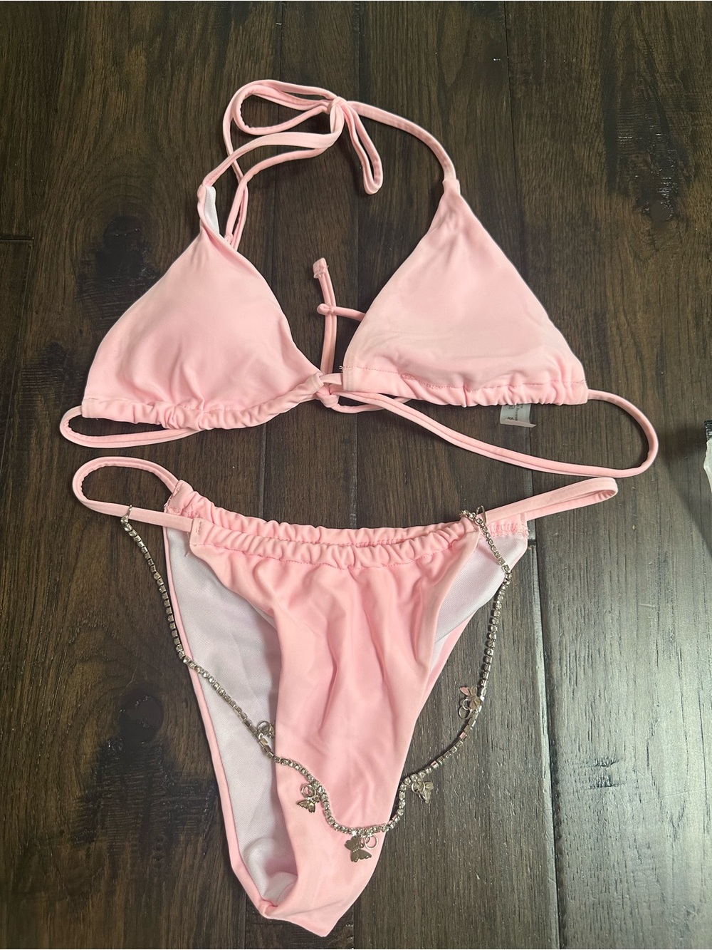 SHEIN Baby Pink Rhinestone Charm Bikini Set – Size Small